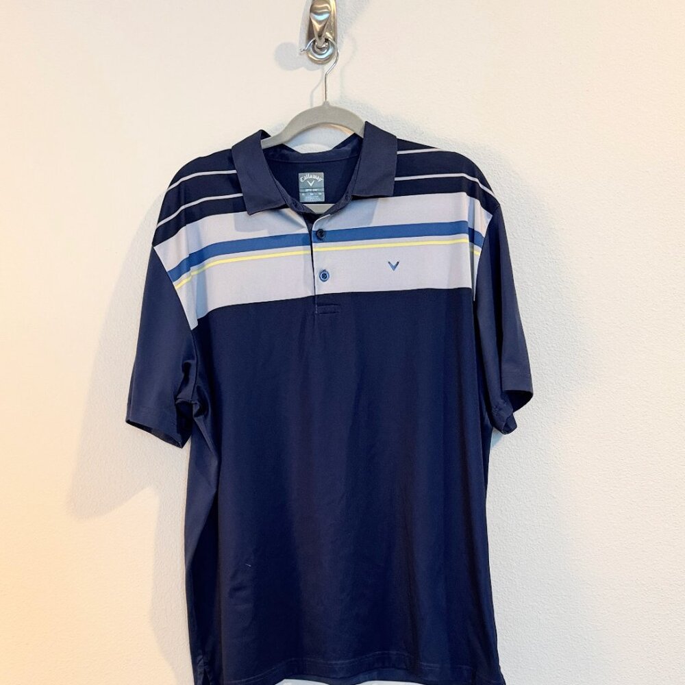 Callaway Men's Golf Polo Shirt - Navy Blue Center Striped - XL